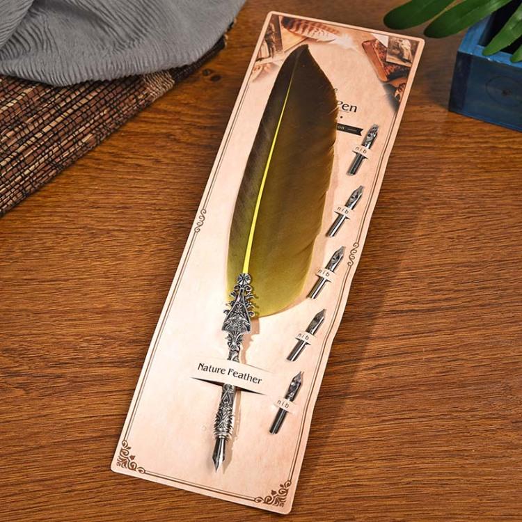 Wielokolorowy Vintage Creative Feather Pen Stalówka Rzeźbione Korpus Kwiatowy Okrągły Dip Water Pen Student Pen