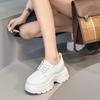 Fashion 9.5CM Genuine Leather Chunky Sneakers Autumn Thick Soled Pumps Spring Women Platform Wedge Fashion Ladies Vulcanize Shoes