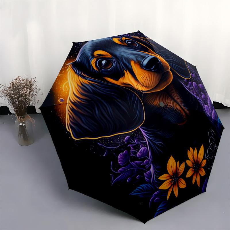 1 Stück Dackel Blumen Nacht Kunstwerk Regenschirm mit Kunststoffgriff, Geeignet für Alle Jahreszeiten Zuhause Reise Outdoor RegenschirmDD331