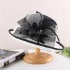 European And American Hepburn Style Black And White Crimped Top Hat, Linen Material Elegant Flower Fashion Hat, Women'S Summer Sunscreen Sunshade