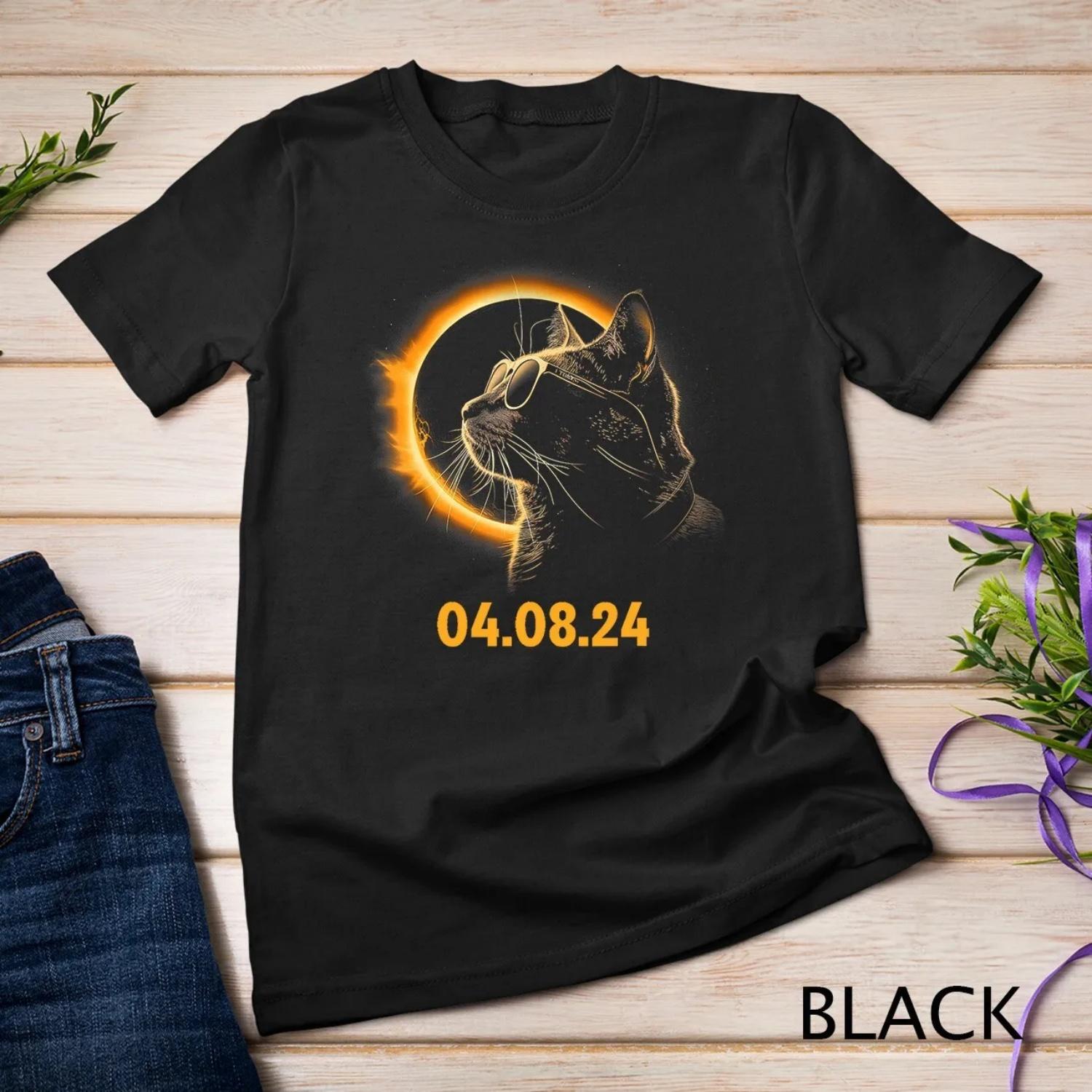 Solar Eclipse Cat Glasses Funny T Shirt S чёрный