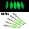 1/5PCS Noctilucent Jigs Luminous Squid Hook Wood Shrimp Lures Fishing Tackle Octopus Bait