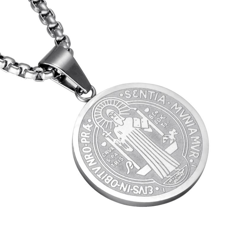 Benedict Medallion Pendant Necklace Silver Color Stainless Steel Collares for Jewelry