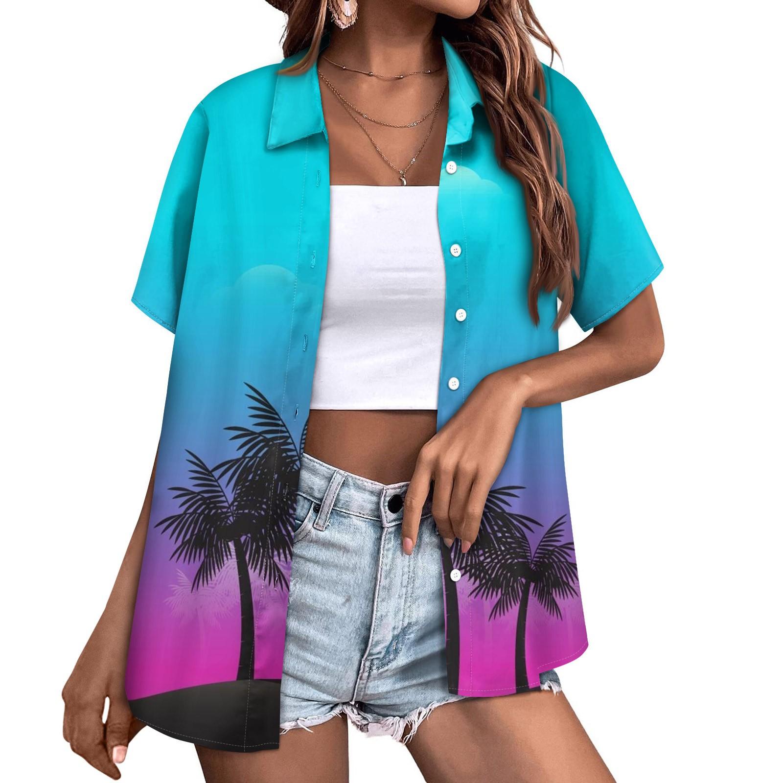 

Женская модная повседневная рубашка с короткими рукавами и цветочным принтом, пуговицы с лацканами, верхняя блузка L