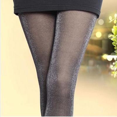 Silver Silk Double-Layered Faux Sheer Stockings with Velvet, Thickened Nine-Point Pantyhose for Autumn & Winter Wear