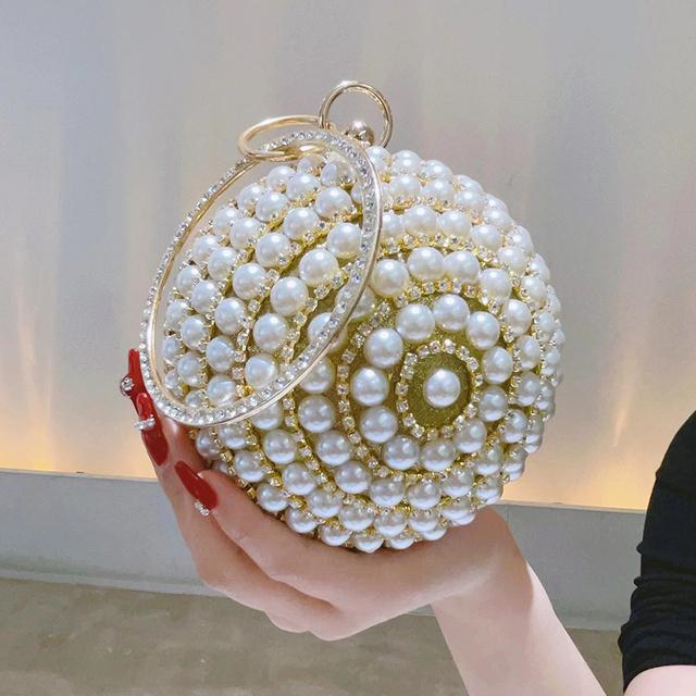Runde Perlen-Kupplungstasche Mini-Handtasche Luxuriöse Elegante Abendtasche Ringgriff Für Damen Braut Brautjungfer Hochzeitsfeier Handtasche