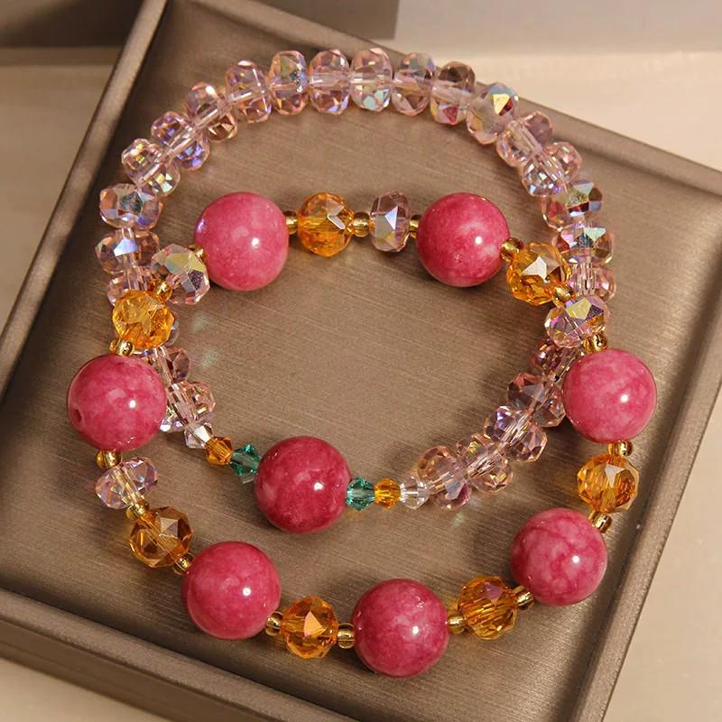 Rose Quartz Double Layer Stackable Bracelet for Women - Light Luxury High-End Beaded Gift for Best Friend.