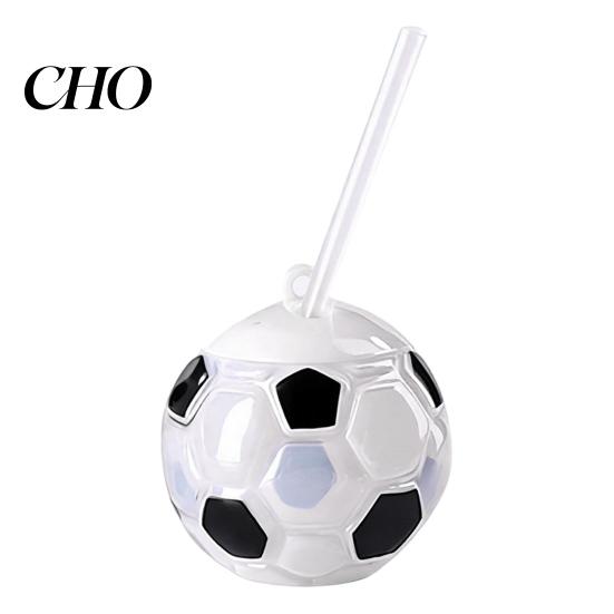 Tazza da Bevande da Esterno Borraccia da Calcio con Cannuccia, Tazza di Plastica a Forma di Pallone da Calcio da 500ml, Tazza Termica Sportiva per Bevande Calde e Fredde con Coperchio per il Giorno della Partita,