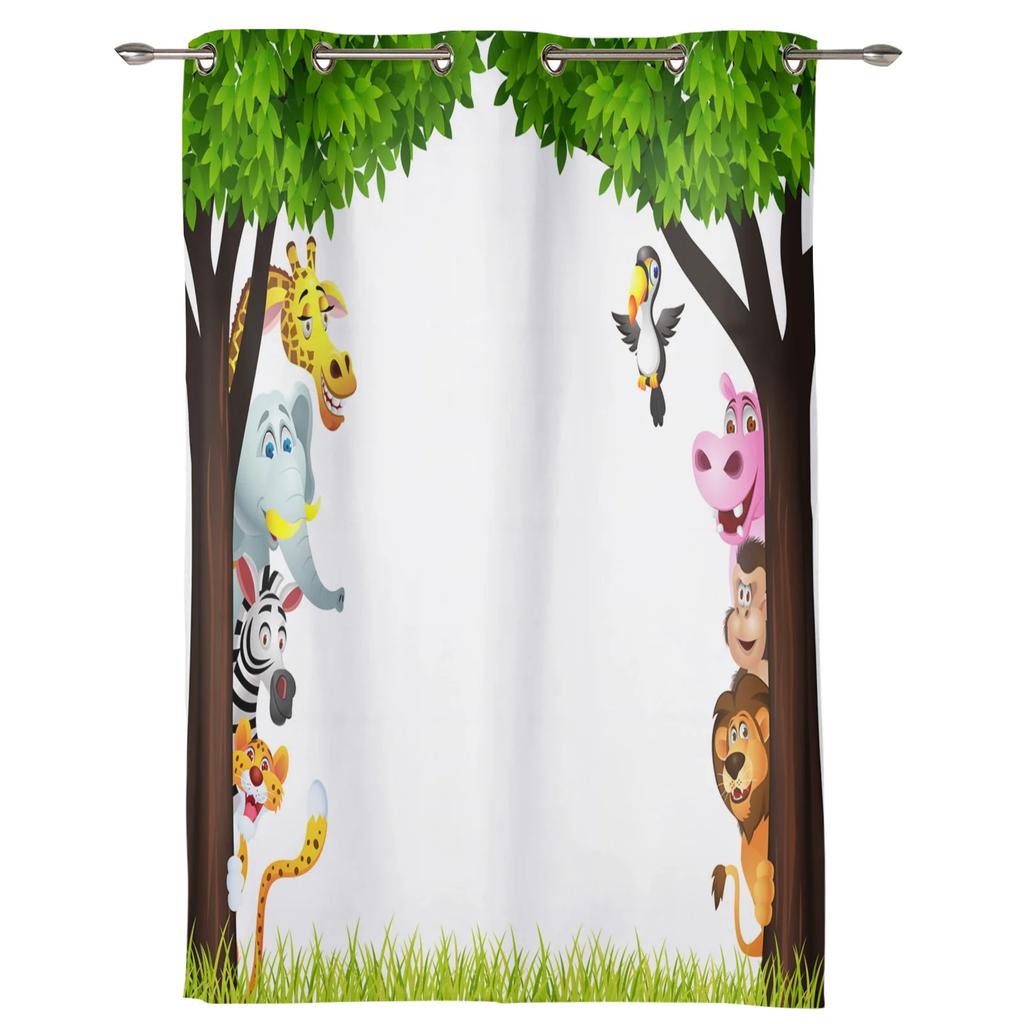 Jungle Forest Cartoon Animal Lion Elephant Curtains Bedroom Living Room Drapes Kitchen Children Window Curtain Home Decor Polyester Ideal For