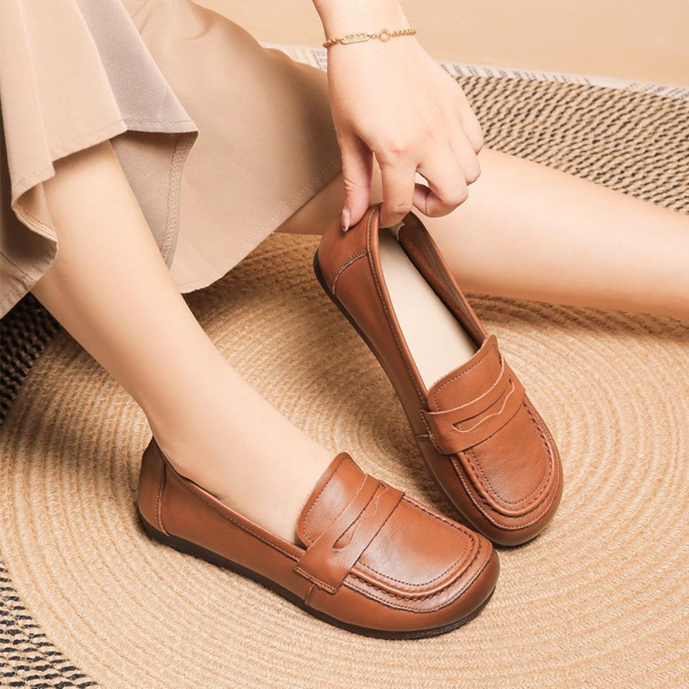 Dermis Shoes for Women Loafers  Autumn Retro Women's Shoes Round Toe Soft Sole Single Shoe Genuine Leather Small Leather Shoes
