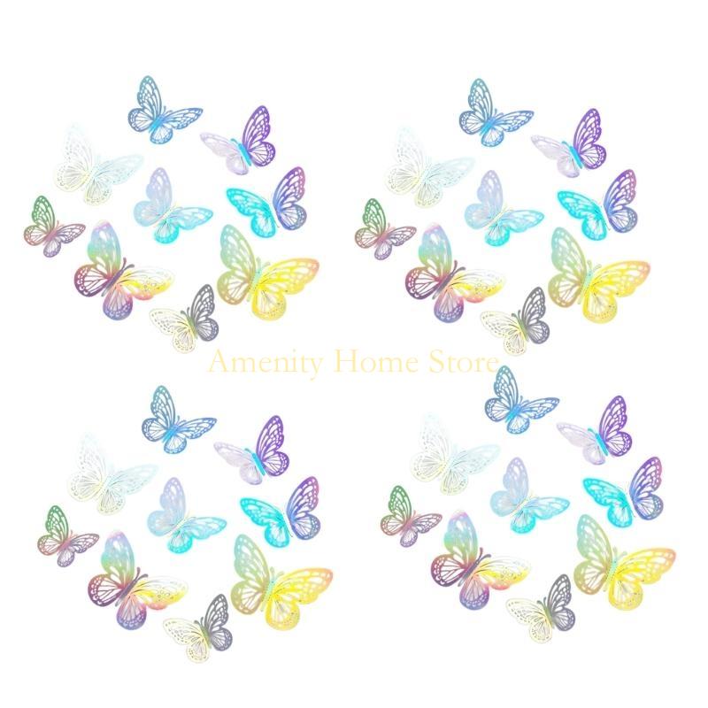F26C 72pcs 3D Hollowout Colorful Butterfly Wall Sticker Set for Home Party Decors Easy to Apply and Remove No Residues