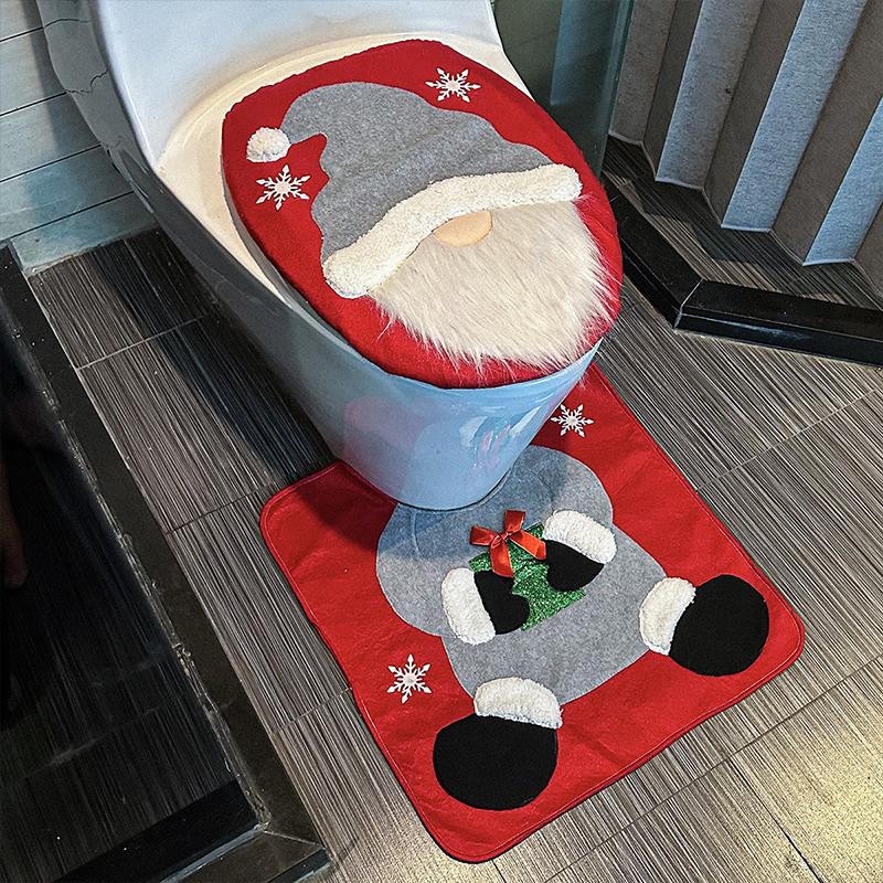 2PC/Set Santa Toilet Seat Cover Christmas Decorations Rug Set Christmas Mats Creative Red Green Gift Multiple Options Available