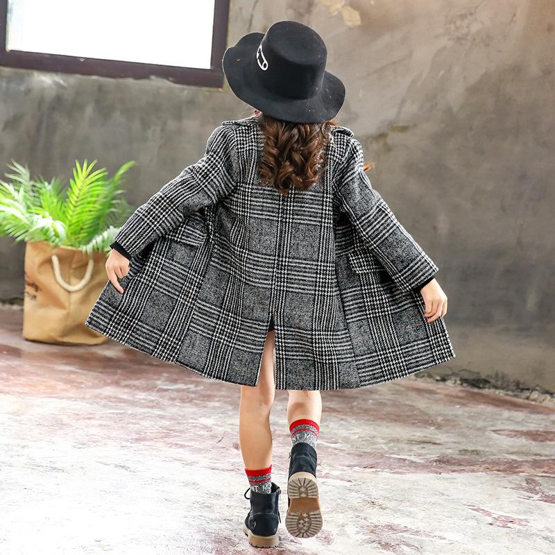 Autumn and Winter Children's Houndstooth Tartan Coat Medium and Large Girls Warm Thick Coat