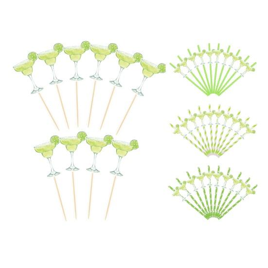 10Pcs Cocktail Paper Straws, Margarita Drink Straws with Lime Decoration, Disposable Fruit Picks for Cake And Party
