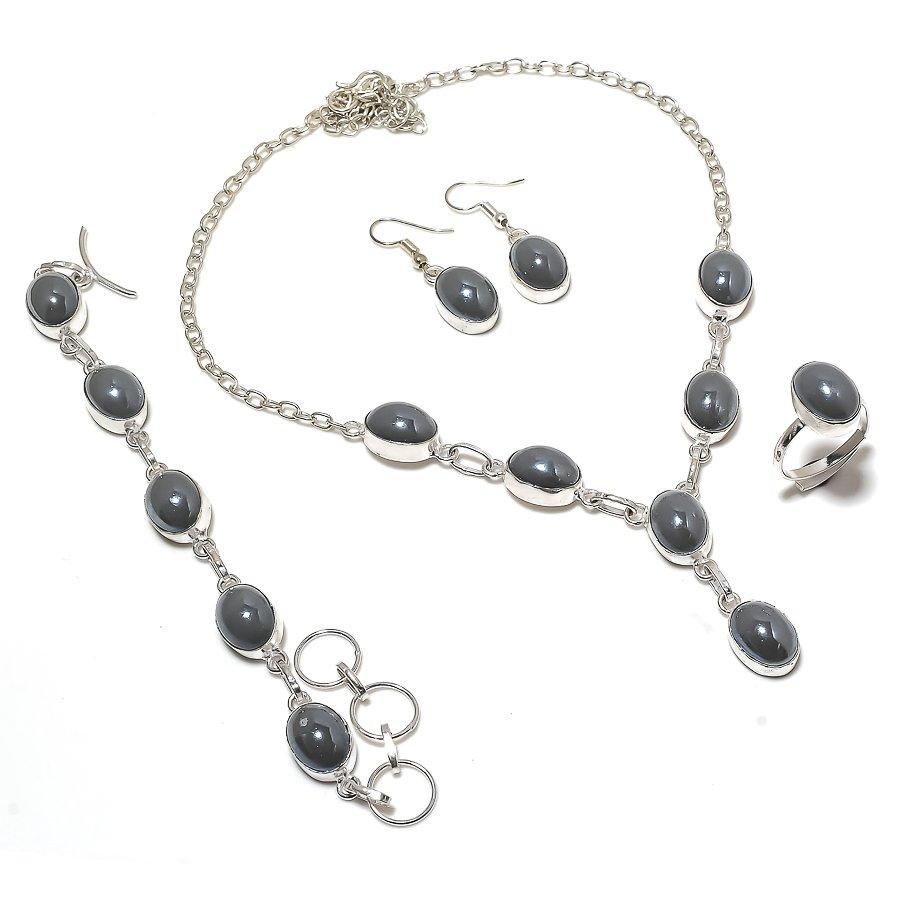 

Подарочный набор из натурального грязевого халцедона ручной работы из стерлингового серебра 925 пробы c7T07