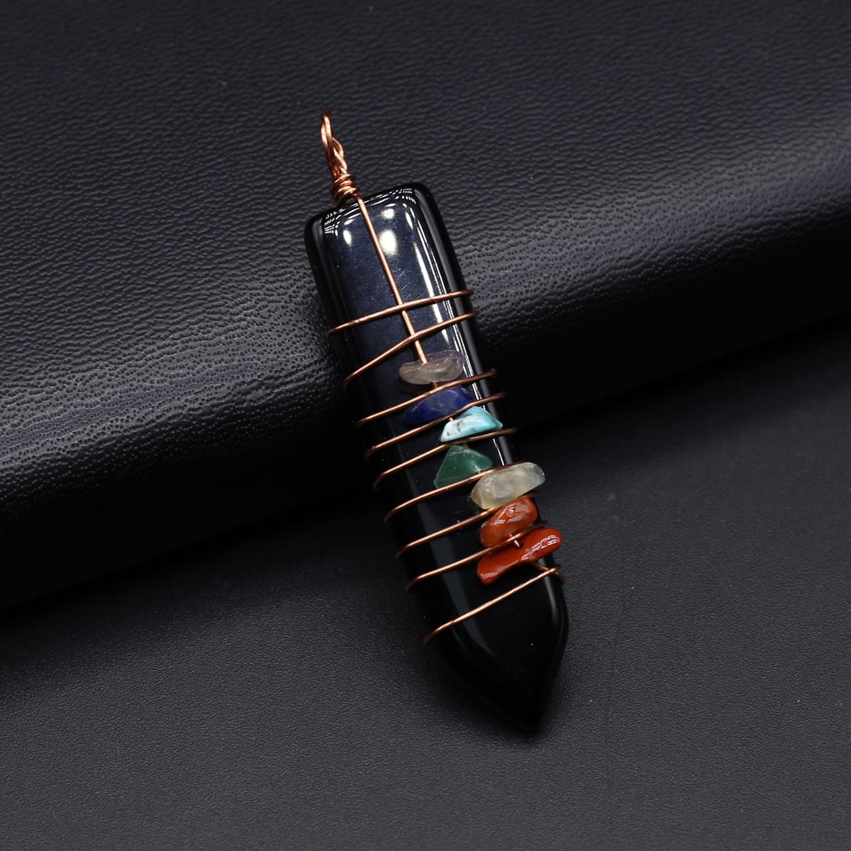 

1 шт., подвеска из семицветного гравия из натурального камня, подвески ручной работы в форме меча для изготовления ювелирных изделий, аксессуары для ожерелья «сделай сам», 14x55 мм 14x55mm