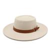 French Double Belt Buckle White Woolen Hat Flat Top Top Hat Female British Retro Style Wide Brim Felt Hat