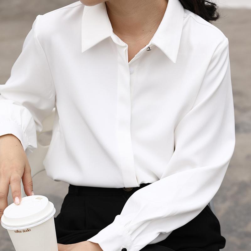 OL Stil Formale Frauen Weiße Hemden Drehen-unten Kragen Bluse Tops Elegante Arbeitskleidung Weibliche Blusa Einreiher Shirts lange Hülse