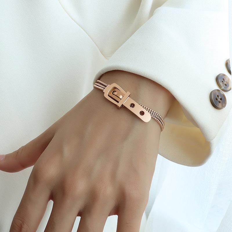 Fashion Ladies Stainless Steel Bracelet Korean Trend Belt Buckle Design Three-Layer Bead Box Chain Bracelet For Women