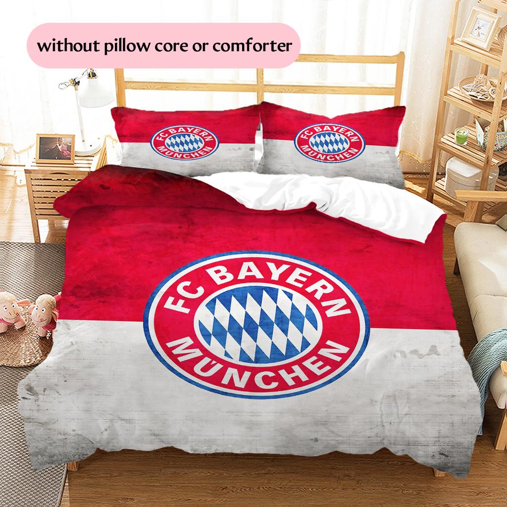 FC Bayern München Team Logo Muster Bettwäsche Heimdekoration Geburtstagsgeschenk (1 Bettbezug + 2 Kissenbezüge, ohne Füllung)