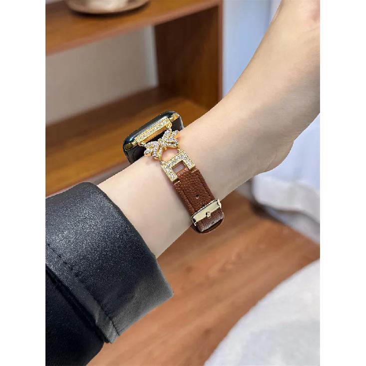 Leather Watch Bands for Apple Watch Women Band 38 4142 44 46 49mm Bracelet Bling Butterfly Slim Leather Strap for iWatch S10 9 8