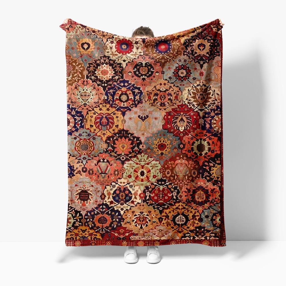 

Multicolor Floral Embroidered Blanket Throw Rug Bed Sofa Decorative Cushion Cover Warm Cozy Home Textile 130x150cm