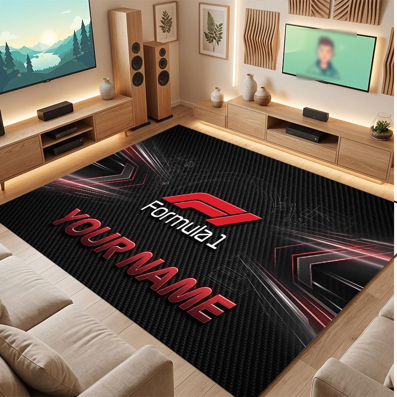 F1 Personalized Crystal Velvet Carpet, Customized Name Text Soft Anti‑Slip Rug for Living Room Bedroom