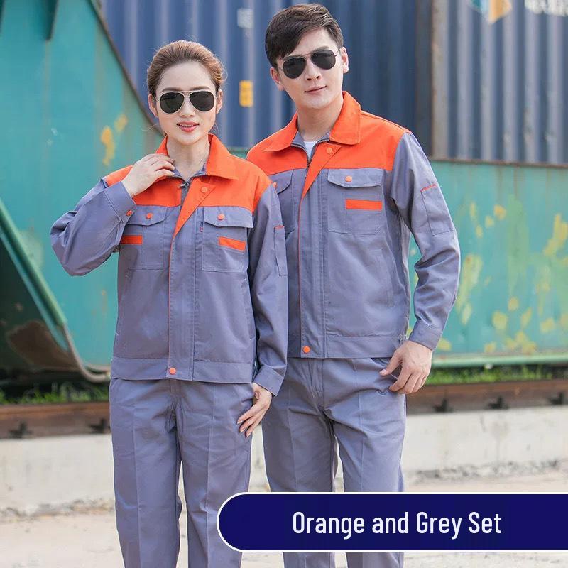 Frühling & Herbst Langarm Colorblock Arbeitskleidungsset: Unisex Flecken- & Verschleißfeste Uniform für Autoreparatur