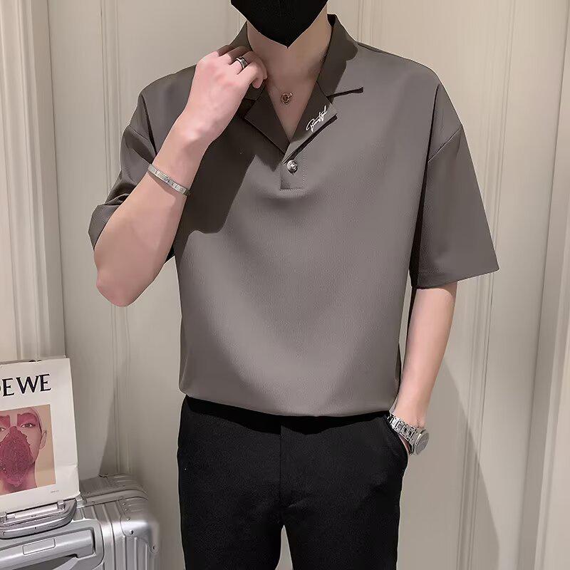 

Модная мужская футболка с V-образным вырезом и коротким рукавом из ледяного шелка L