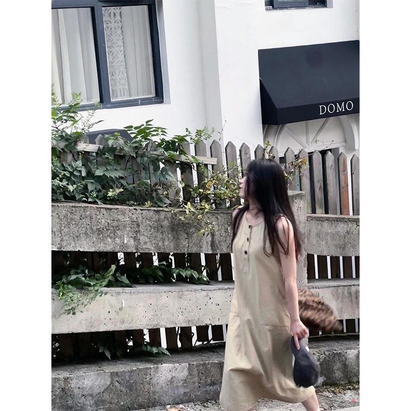 Wasteland style niche chic sleeveless vest dress women's summer loose and thin solid color versatile skirt