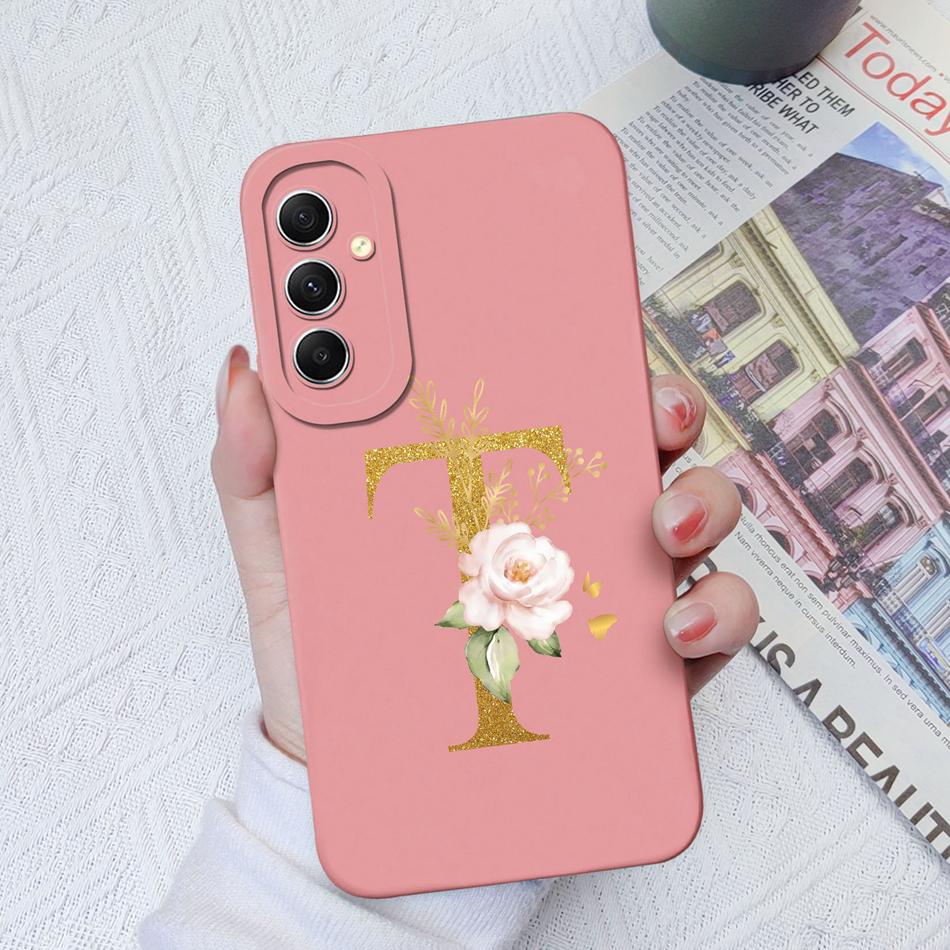 Phone Case For Samsung Galaxy A34 A33 A32 Elegant Rose Letter Soft Liquid Silicone Sqare Back Cover For Samsung A 34 33 32 Shell