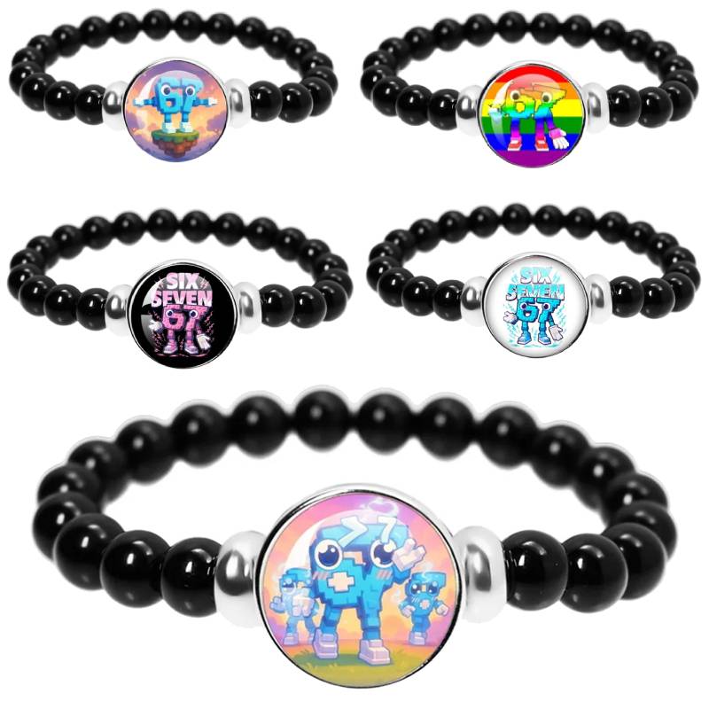 Hot Meme Six Seven Beaded Bracelet 67 Themed Wristband Cute Cartoon Anime Cosplay Jewelry Accessories Kids Birthday Gift