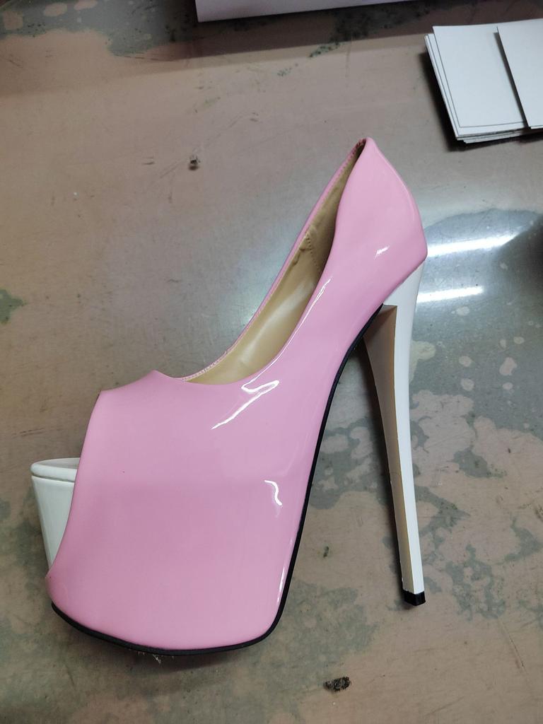 2026 new color matching outer height thin heel 19cm candy color patent leather fish mouth large size women's shoes hate sky high heels