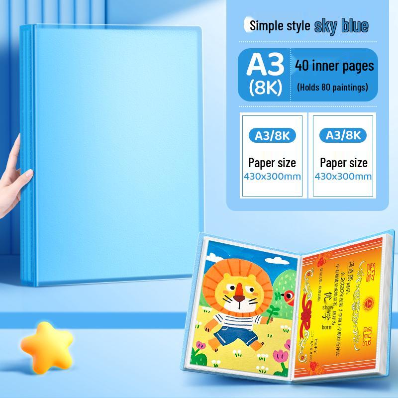 Art Portfolio Album: A3/A2/8K/4K Insert Type with 8 Storage Pockets for Children's Artwork