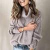 Women Turtleneck Pullover Button Long Sleeve Loose Knitted Sweater Tops