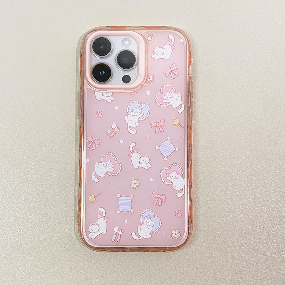 Cute Kitten Suitable for Apple 16 Mobile Phone Case Iphone15 Protective Case 14 Corrugated 13 Cartoon 12 Anti Fall