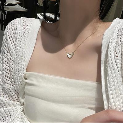Love White Fritillary Necklace Women'S Trend Light Luxury French Heart Shell Pendant Collarbone Chain