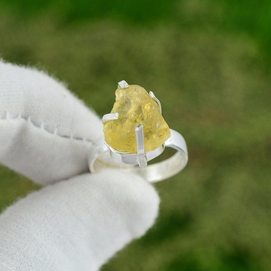 Natural Citrine Rough Gemstone 925 Silver Statement Ring Size 7.5 For Girls