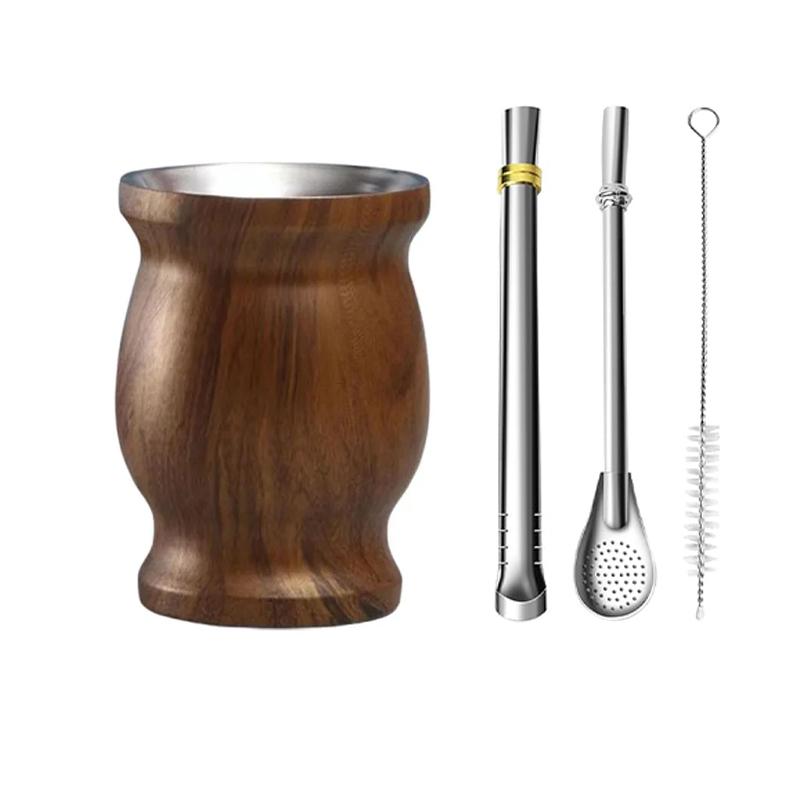 

Набор чашек для йерба мате из нержавеющей стали, чашка мате с двойными стенками и 2 бомбильями, набор тыквы для йерба мате с соломинкой и щеткой для чистки 350ml