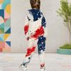 Girls Hooded Long Sleeve Star Firework Printed Dark Blue Two Piece Outfit Kangaroo Pocket Cuffed Pants Set