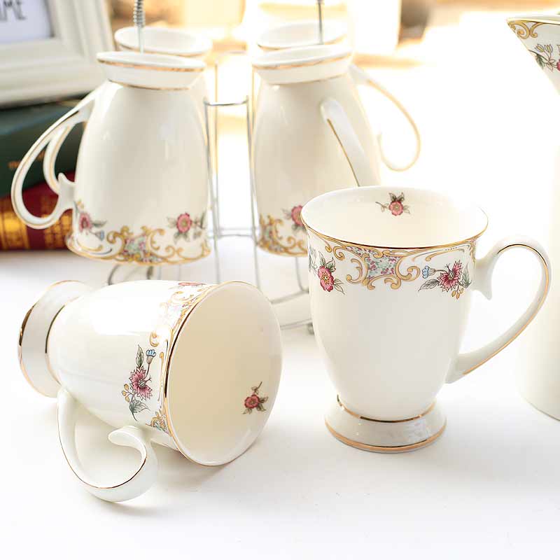 300ml Fine Bone China  Mugs with Handle, Floral Mugs with Gold Trim Porcelain Tea Mug Coffee Mugs,1pc