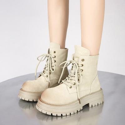 Fashion Distressed Genuine Leather Thigh High Boots with Thick Soles, New Autumn/Winter 2024 Vintage Lace-Up Riding Boots