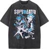 Japan Anime Soul Eater Black Star Printing T Shirt Men Washed T-shirts Casual Loose Tee Harajuku Manga Retro Tshirt