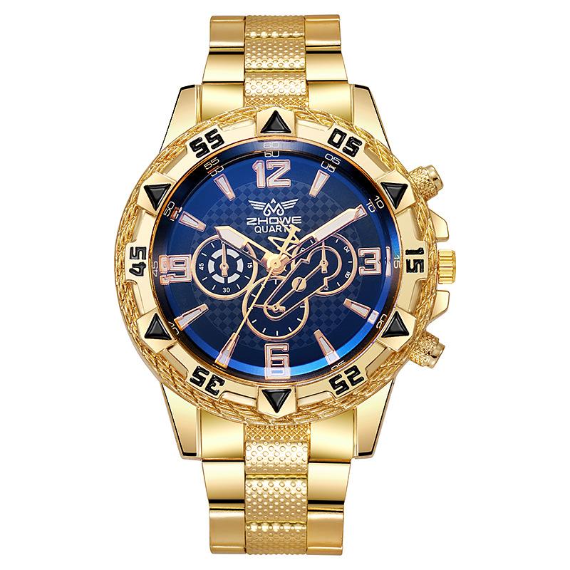 Business Casual Fashion Large Dial Alloy Steel Belt Blue Quartz Men S Watch