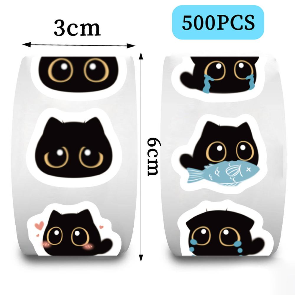 500pcs Cute Funny Black Cat Briquette Sticker Roll Kawaii Cartoon DIY Stationery Phone Luggage Sealing Sticker Reward Gift Toy