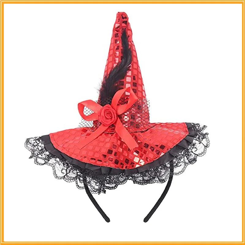 כובע מכשפה לכבוד ליל כל הקדושים, סרט ראש קוסם, כיסוי ראש עם קורי עכביש לליל כל הקדושים, חג המולד, תחפושת, נזר, אביזר, מסיבת התחפושות, ציוד למסיבה