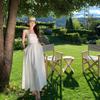 New lace cross waist halter dress women's pure desire style white embroidered suspender seaside vacation style dress