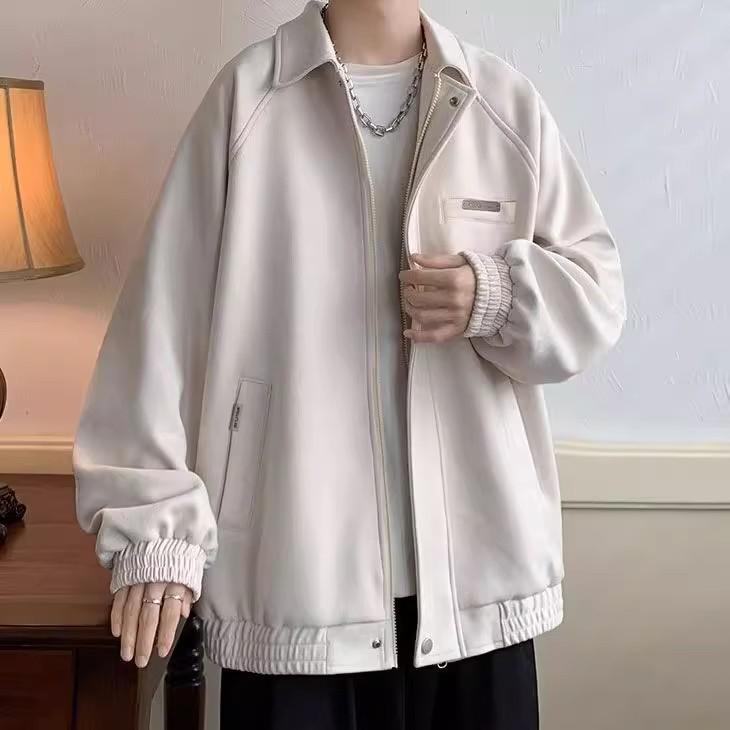 Men s Retro Loose Casual Lapel Jacket for Spring and Autumn Large грязно-белый