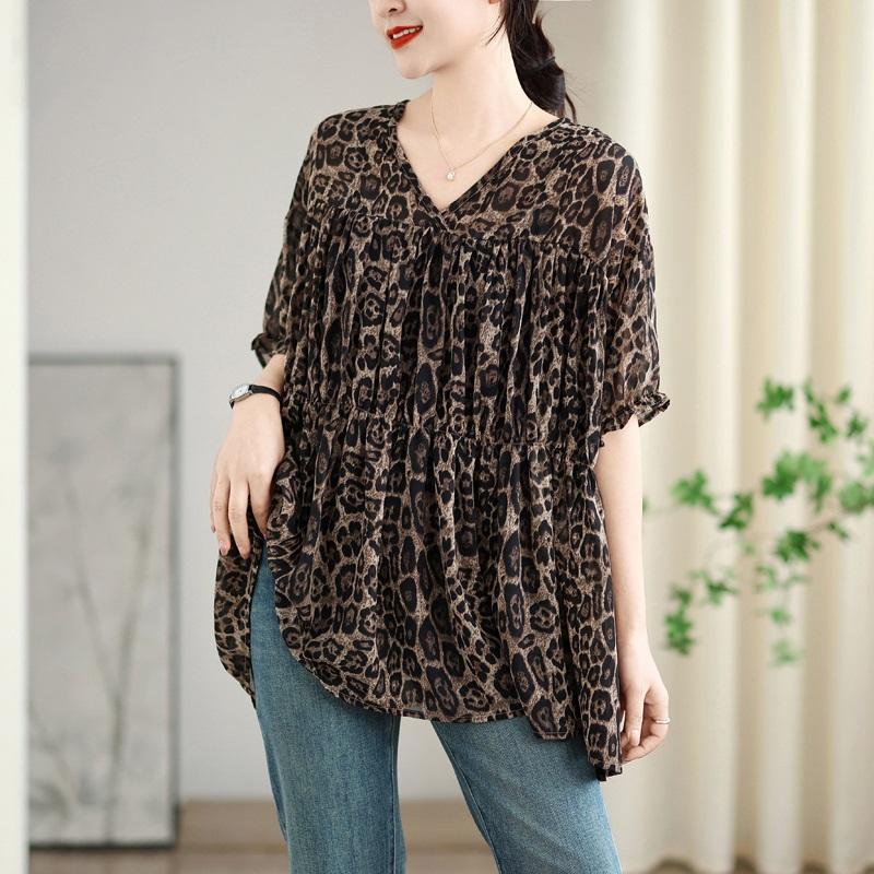 Kurzarm Übergroß Chiffon Vintage Lässig Locker T-Shirt Oberteile für Damen Sommer T-Shirt