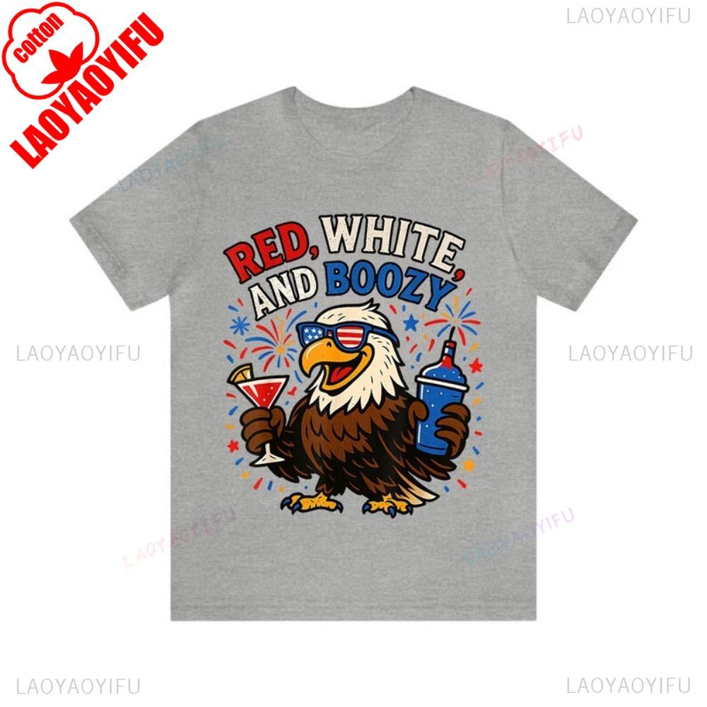 Red White And Boozy Patriotic Eagle Unisex Unisex Tshirt Fun Independence Day Tees American Eagle Graphic Shirt New Casual Simple